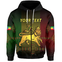 Custom Ethiopia zip hoodie, multicolor front graphic with “YOUR TEXT” and lion