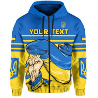 Hoodie Blau/Gelb, Kapuze mit Kordeln und Frontprint „YOUR TEXT“ mit Länderfarben
