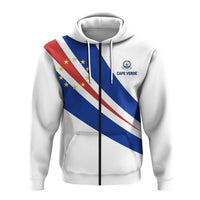 White zip hoodie with Cape Verde flag graphic on front, blue red stripes