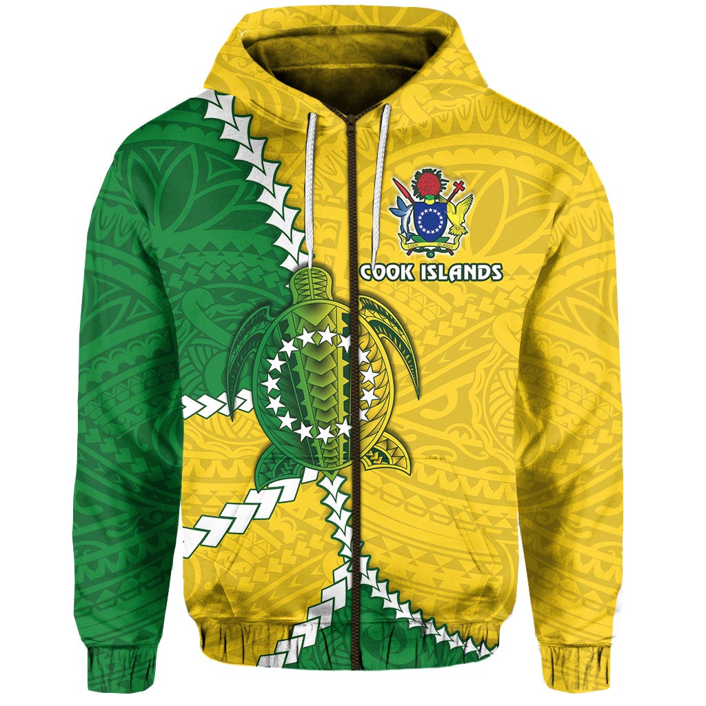 Cook Islands Rugby Zip Hoodie Polynesian Turtle LT13 - Wonder Print Shop