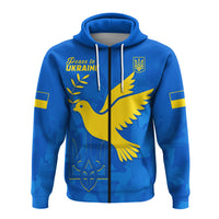 Blue hoodie front with drawstrings and vertical graphic stripe; bird and trident emblem