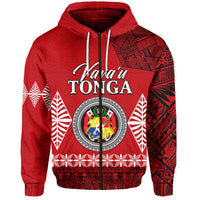 Red zip hoodie with Tonga graphic, hood and drawstring