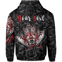 Schwarzer Hoodie mit Kapuze, Wolf-Emblem und rote „Your Text“-Schrift im Zentrum