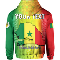 Back of Senegal hoodie with 'YOUR TEXT', map and star graphic, ribbed hem