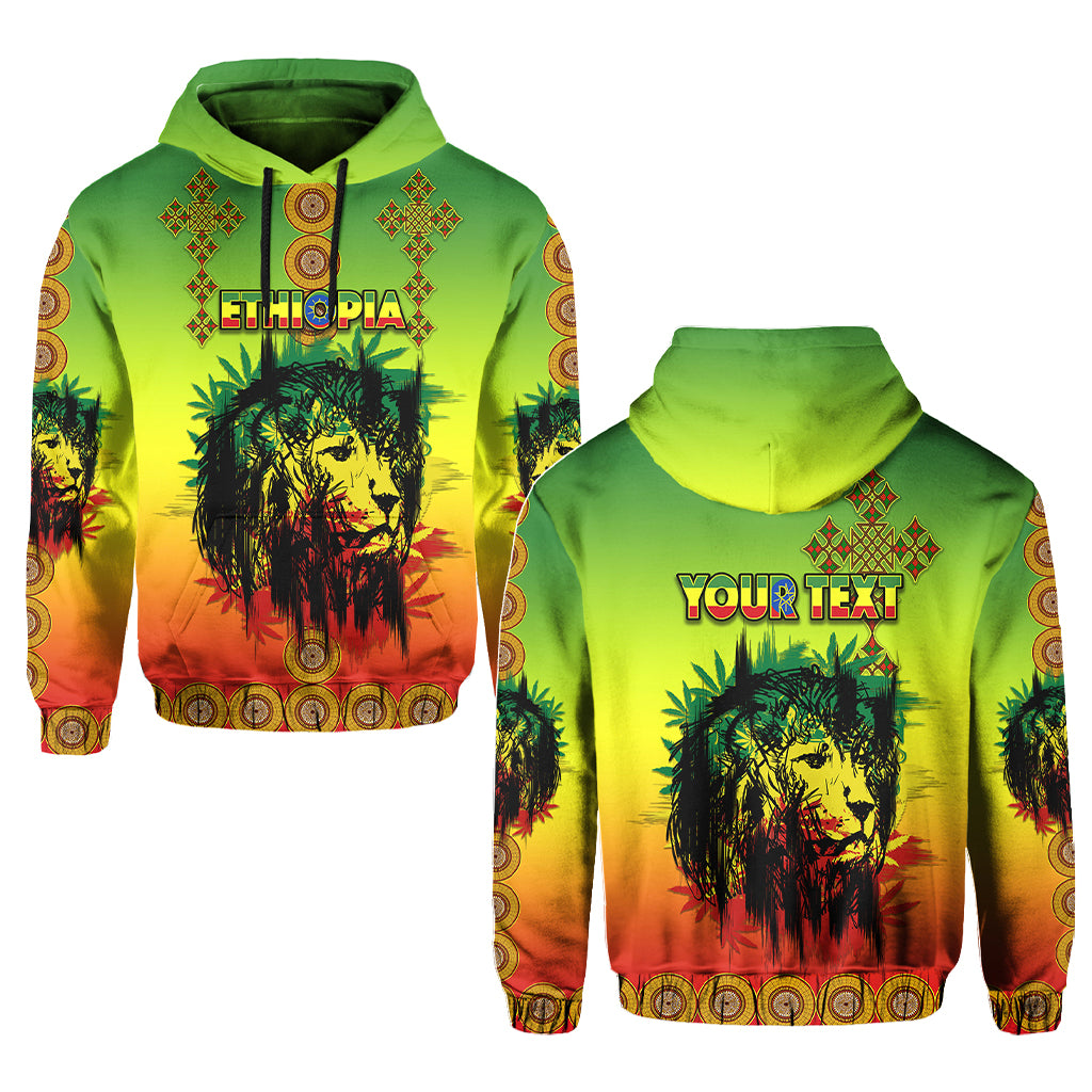 Reggae Hoodie mit Kapuze, vorderem „ETHIOPIA“-Löwenmotiv und Ornamenten
