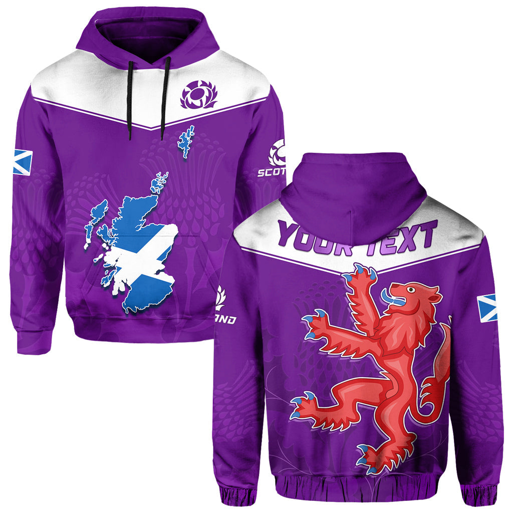 Custom Scottish Rugby Hoodie Map Of Scotland Thistle Purple Version - Wonder Print Shop