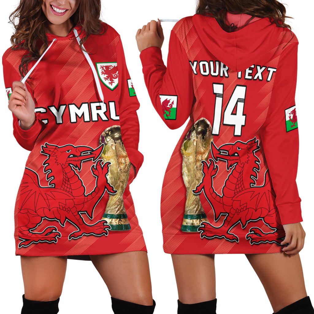 (Custom Text And Number) Wales Football Hoodie Dress Cymru Champions World Cup 2022 - Wonder Print Shop