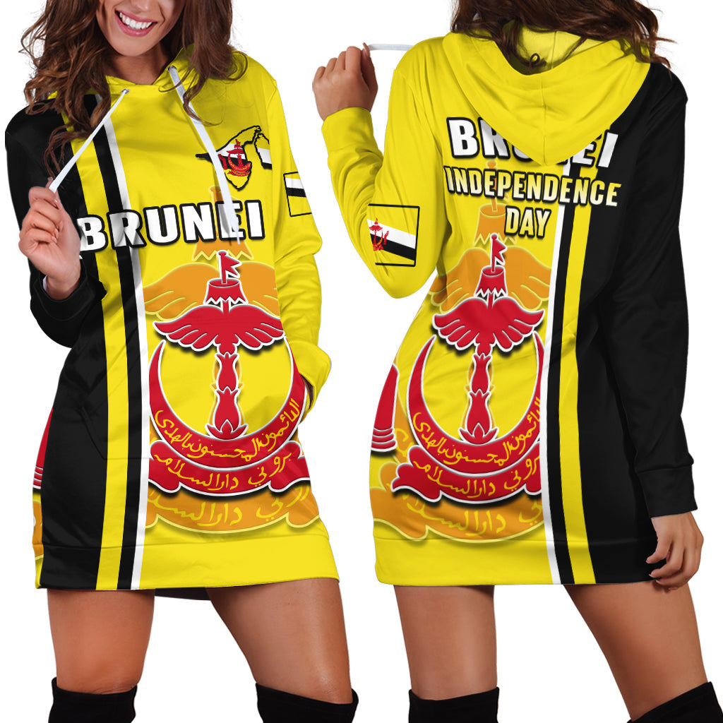 Brunei Hoodie Dress Happy Independence Day With Coat Of Arms - Wonder Print Shop