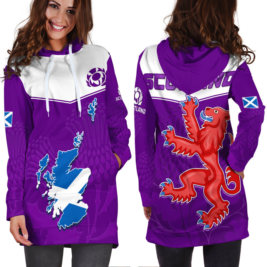 Scottish Rugby Hoodie Dress Map Of Scotland Thistle Purple Version - Wonder Print Shop