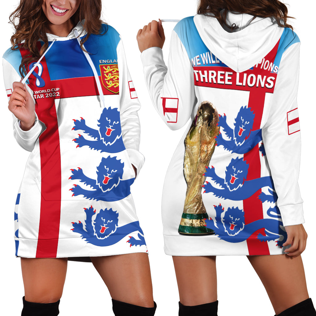 England Football Hoodie Dress Three Lions Champions World Cup 2022 - Wonder Print Shop