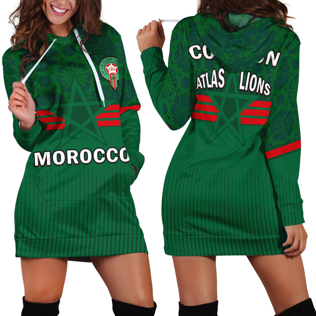 Morocco Football Hoodie Dress World Cup 2022 Green Moroccan Pattern - Wonder Print Shop