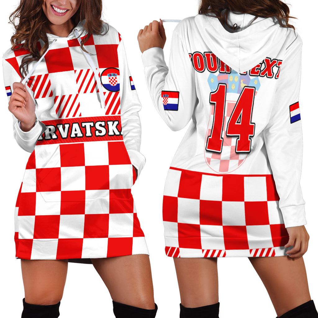 Red and white checkered hoodie dress with Croatia crest, flag badge, and number 14