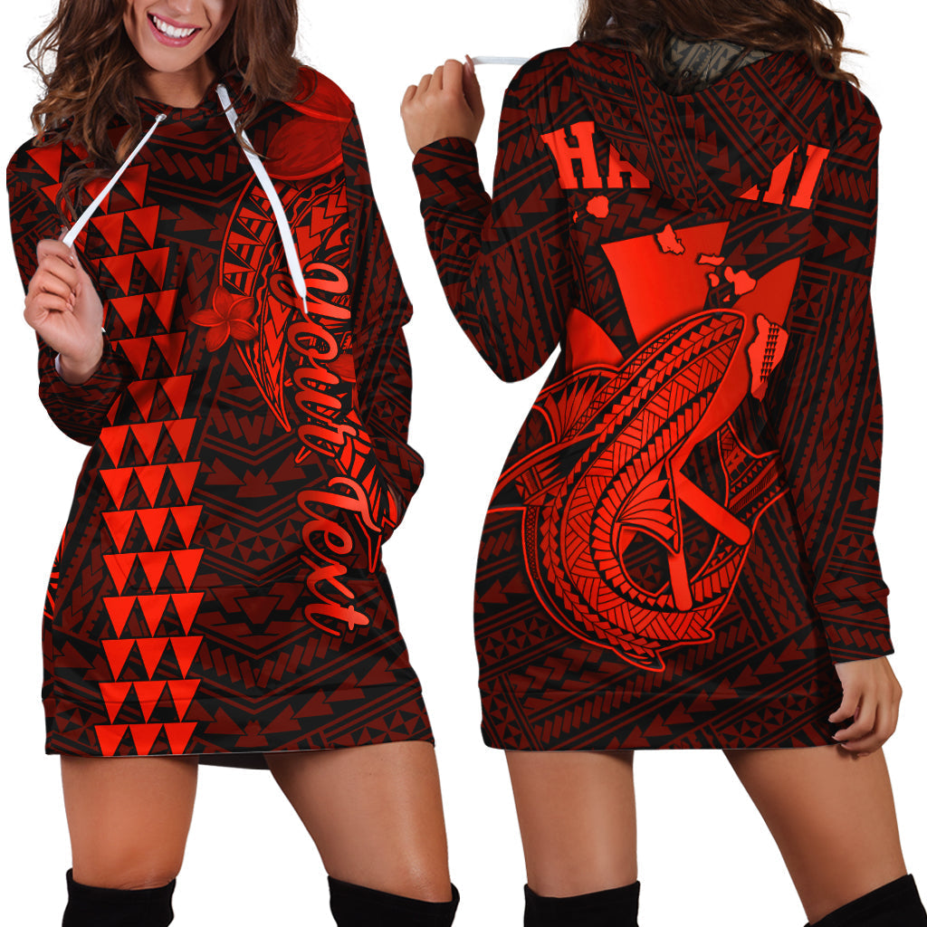 Red and black hoodie dress with front tribal shark print and kangaroo pocket
