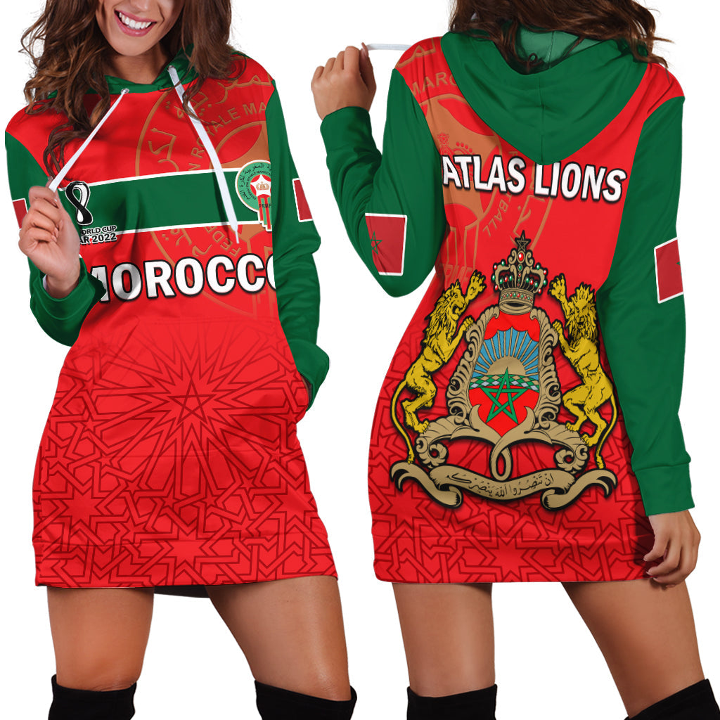 Morocco Football Hoodie Dress Atlas Lions Red World Cup 2022 - Wonder Print Shop