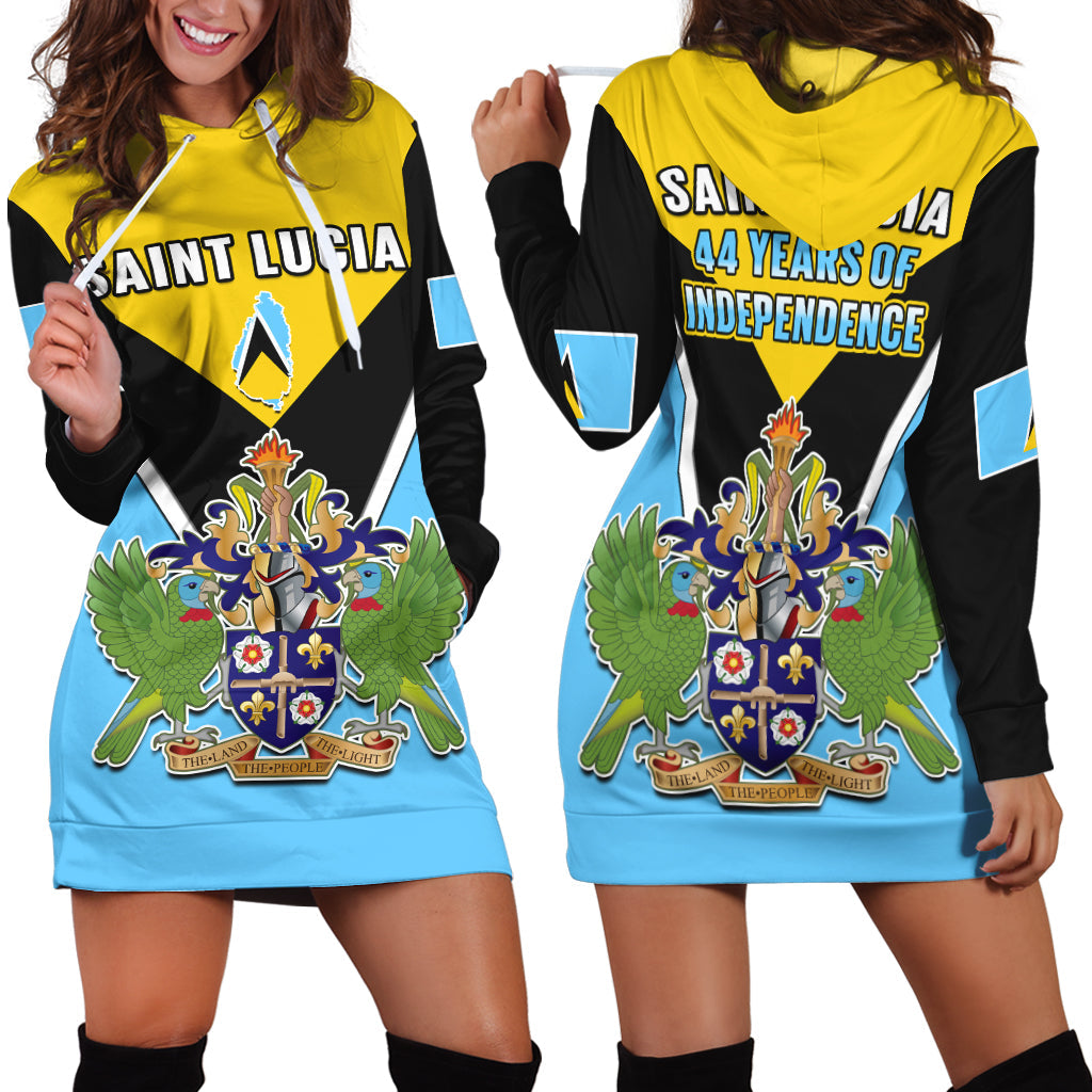 Saint Lucia Hoodie Dress Happy 44 Years Of Independence - Wonder Print Shop