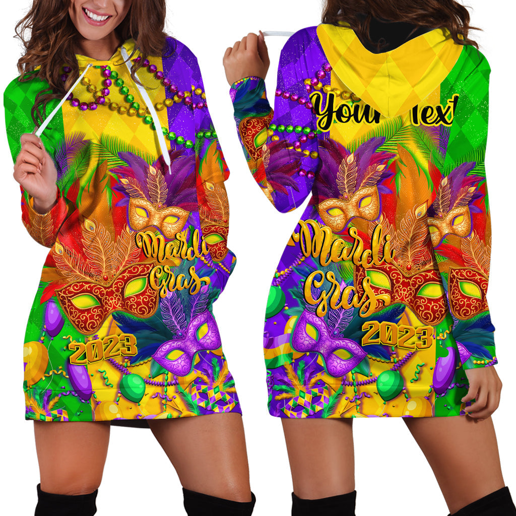 (Custom Personalised) Mardi Gras 2023 Hoodie Dress Carnival Masks With Feathers - Wonder Print Shop