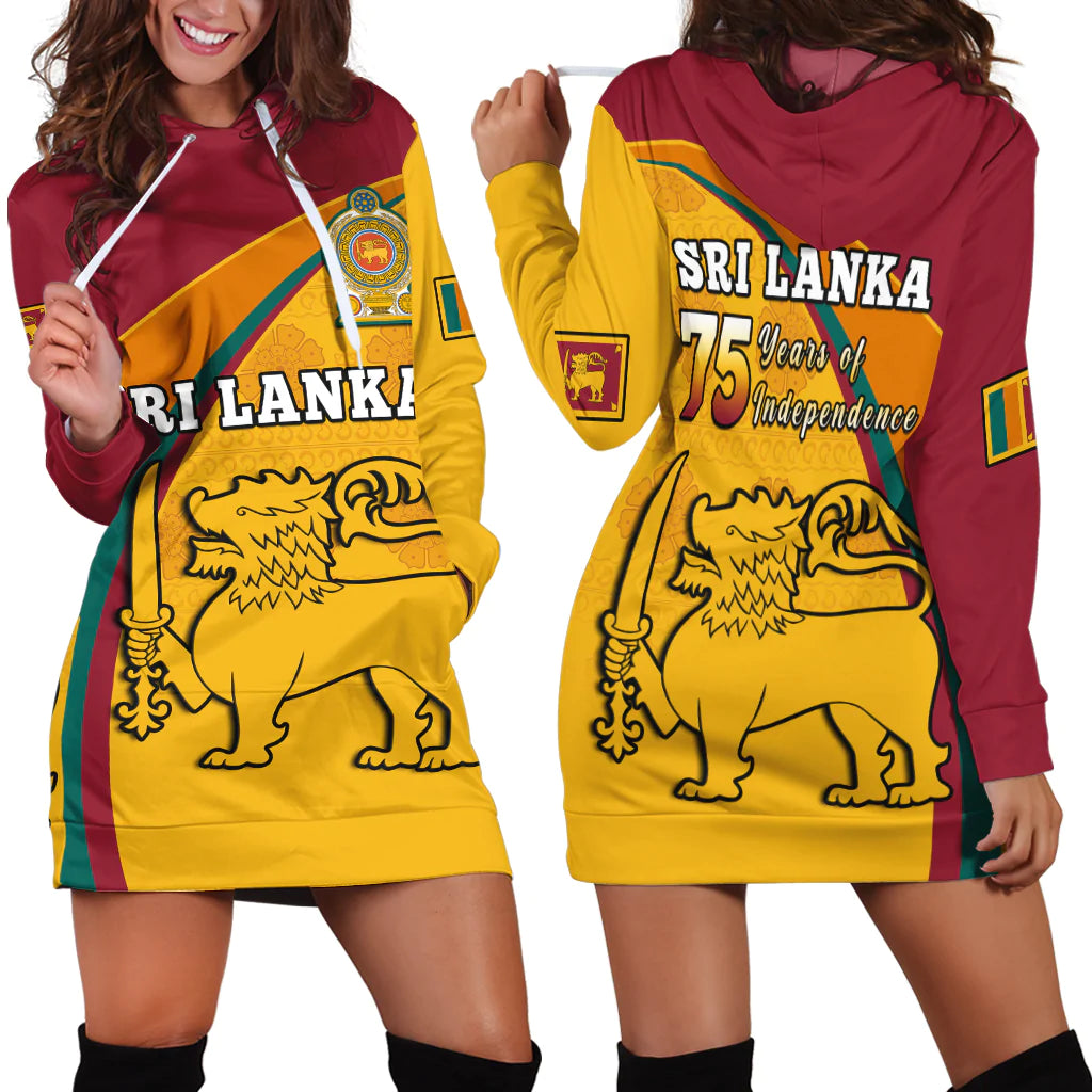 Red/yellow hoodie dress with kangaroo graphic and Sri Lanka text