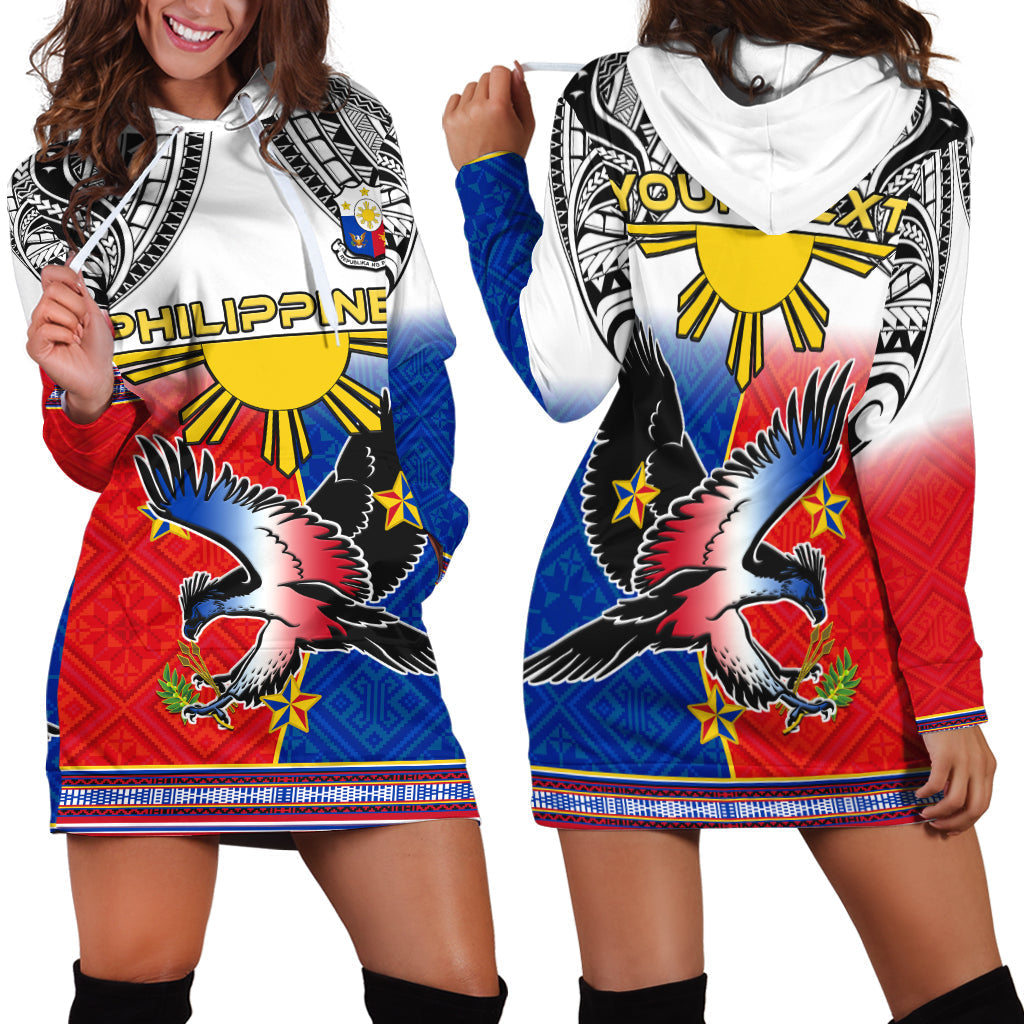 Custom Personalised Philippines Hoodie Dress Polynesian Filipino Pattern With Eagle - Wonder Print Shop