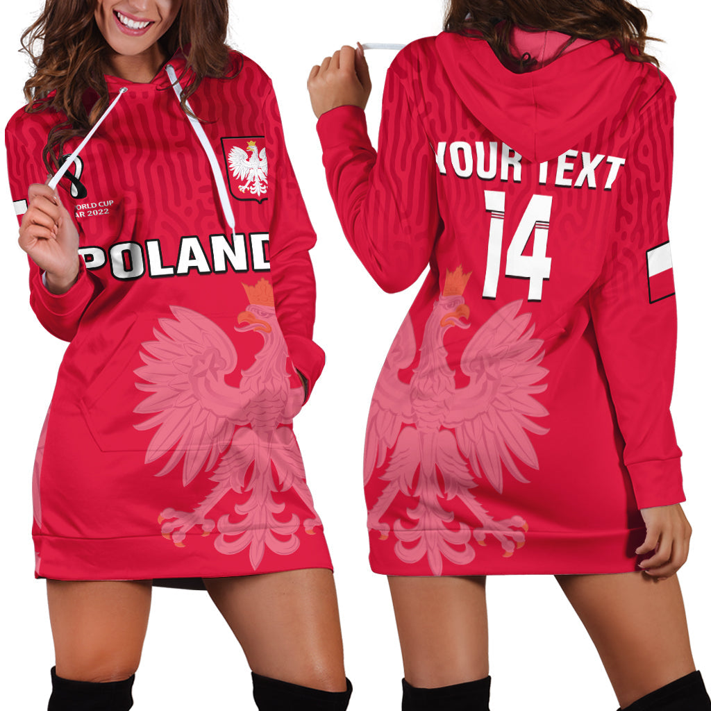 (Custom Text And Number) Poland Football Hoodie Dress Polska World Cup 2022 Red - Wonder Print Shop