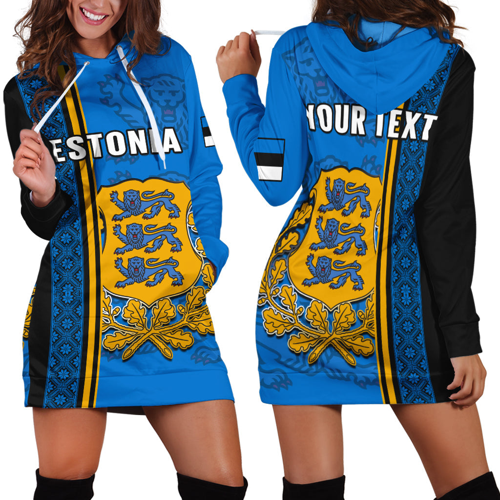 (Custom Personalised) Estonia Hoodie Dress Happy Estonian Independence Day With Coat Of Arms - Wonder Print Shop