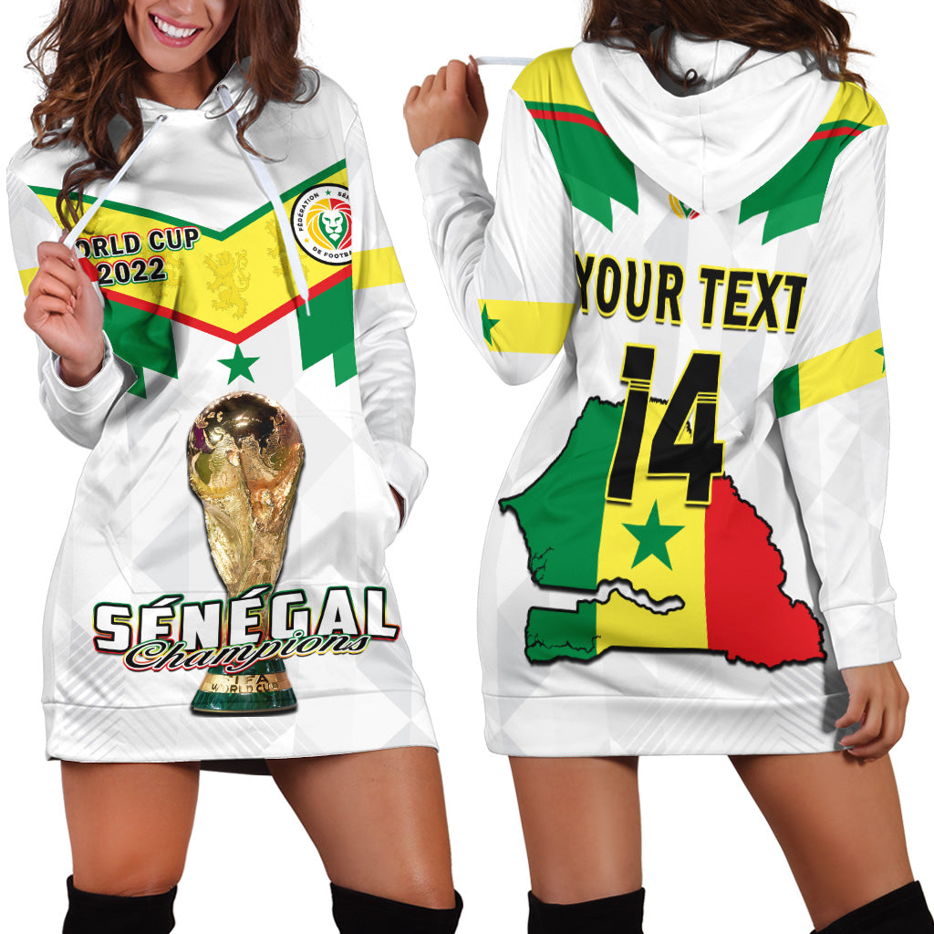 (Custom Text And Number) Senegal Football Hoodie Dress Champions WC 2022 - Wonder Print Shop