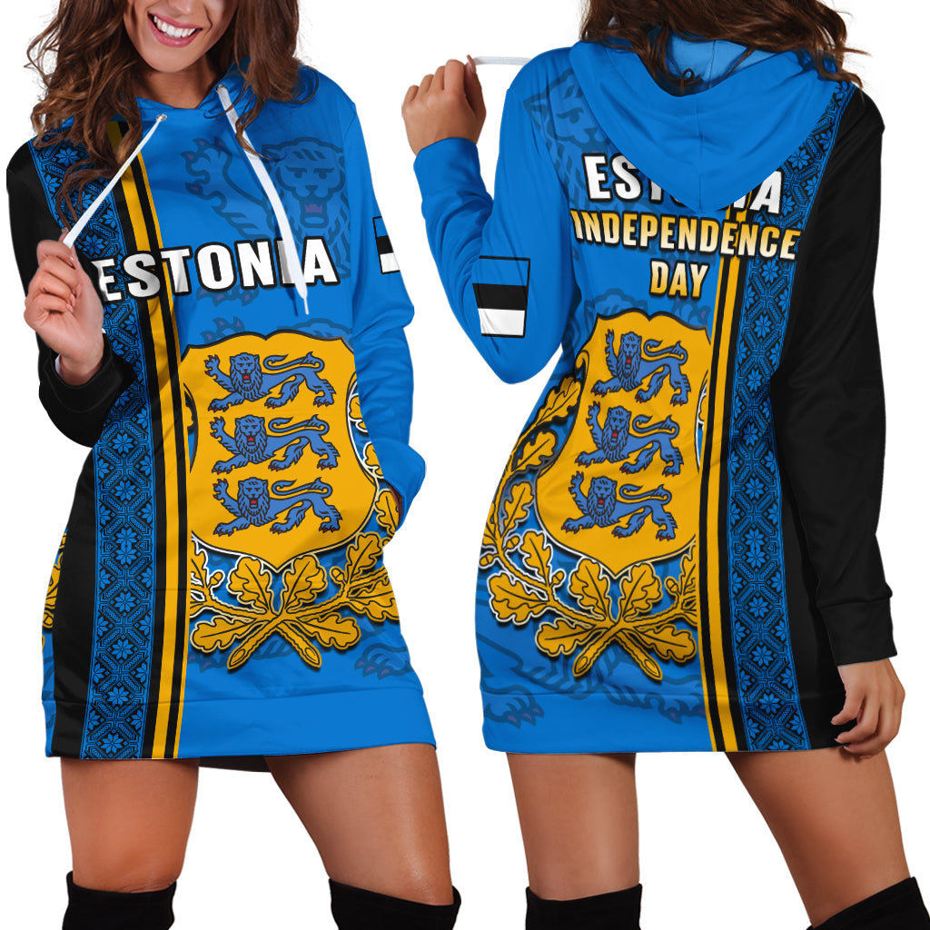 Estonia Hoodie Dress Happy Estonian Independence Day With Coat Of Arms - Wonder Print Shop