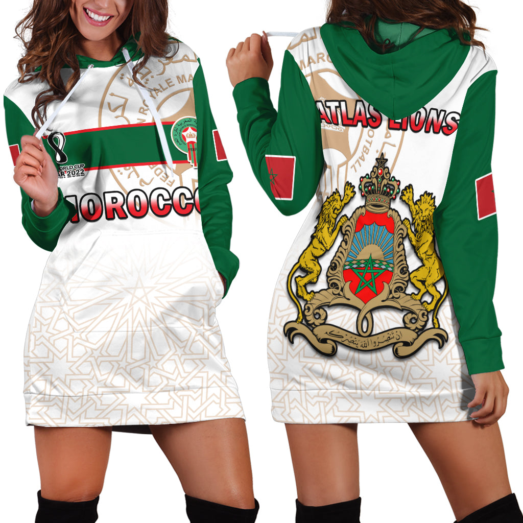 Morocco Football Hoodie Dress Atlas Lions White World Cup 2022 - Wonder Print Shop