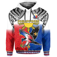 White pullover hoodie with Philippines eagle graphic, tribal black-and-white shoulder print