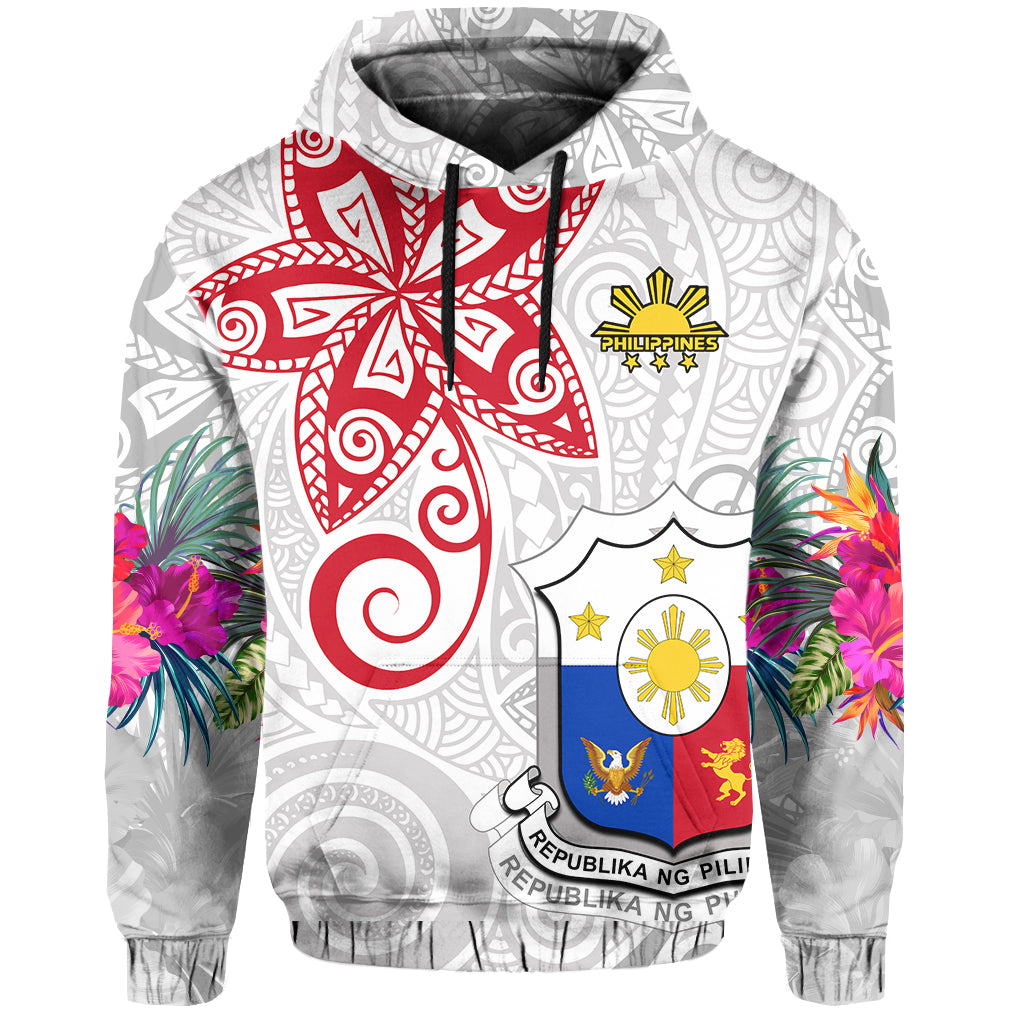 Custom Philippines Hoodie Sun Filipino Polynesian mix Flowers White Vibe LT13 - Wonder Print Shop