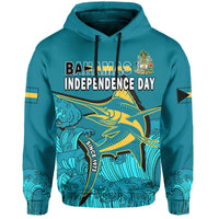 Hoodie mit Kapuze, blau: „Bahamas Independence Day“-Frontprint mit Marlin