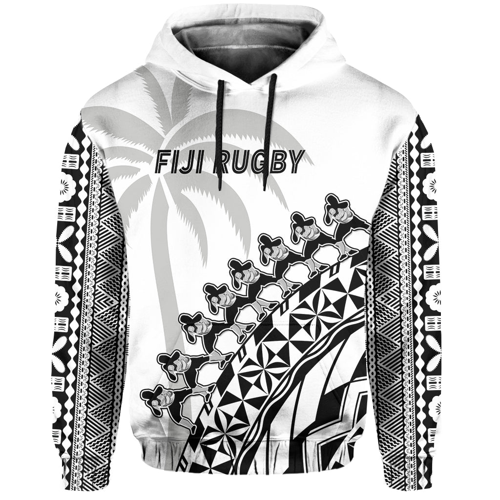 Fiji Rugby Hoodie Fijian Cibi Dance Tapa Pattern White - Wonder Print Shop