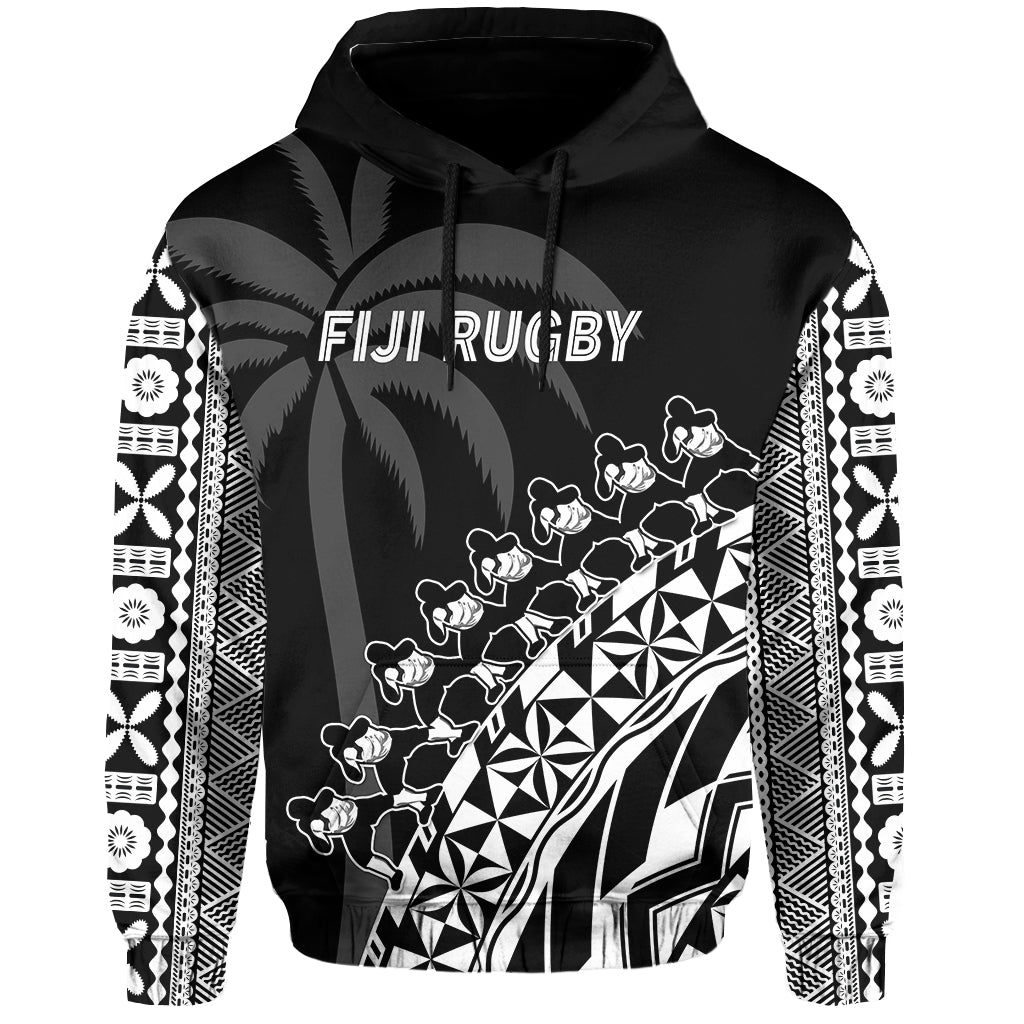 Fiji Rugby Hoodie Fijian Cibi Dance Tapa Pattern Black - Wonder Print Shop