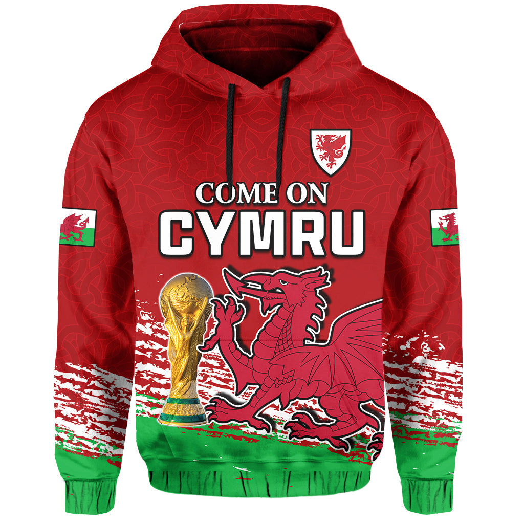 Wales Football Hoodie Come On CYMRU The Red Wall Champions World Cup LT13 - Wonder Print Shop