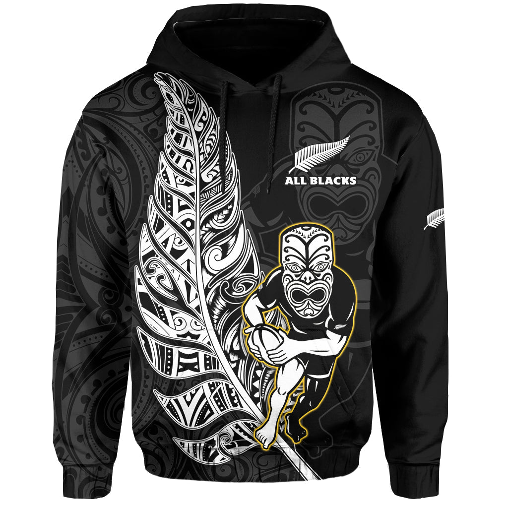 New Zealand 2022 Rugby Hoodie All Black Silver Fern Maori Pattern Version Black - Wonder Print Shop