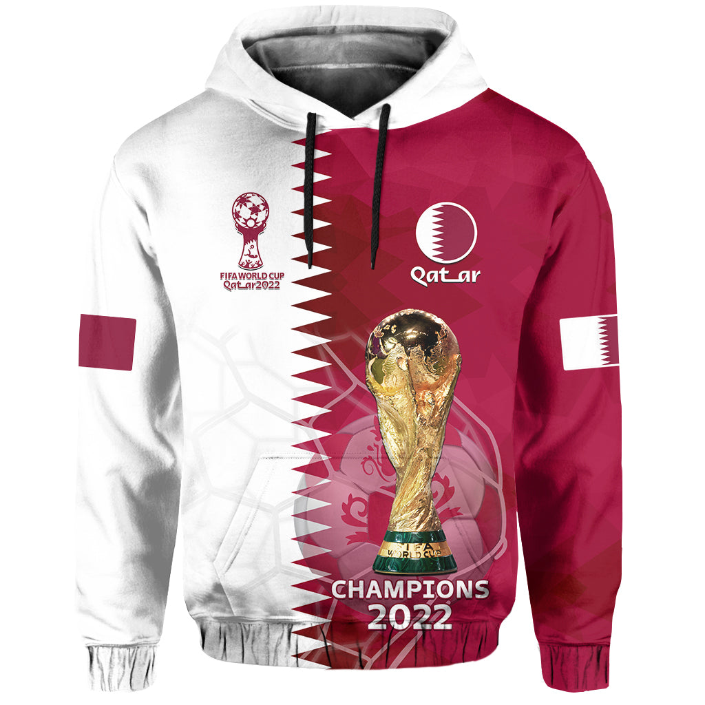 Pullover football hoodie with maroon and white panels, graphic trophy front, kangaroo pocket