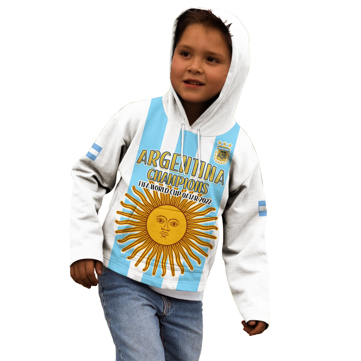 Argentina Football Hoodie KID FIFA 2022 World Cup Champions LT13 - Wonder Print Shop