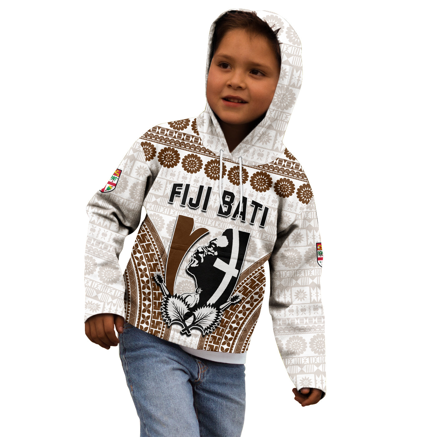 Custom Personalised Fiji Rugby Bati Hoodie KID Proud Tapa Pattern LT13 - Wonder Print Shop