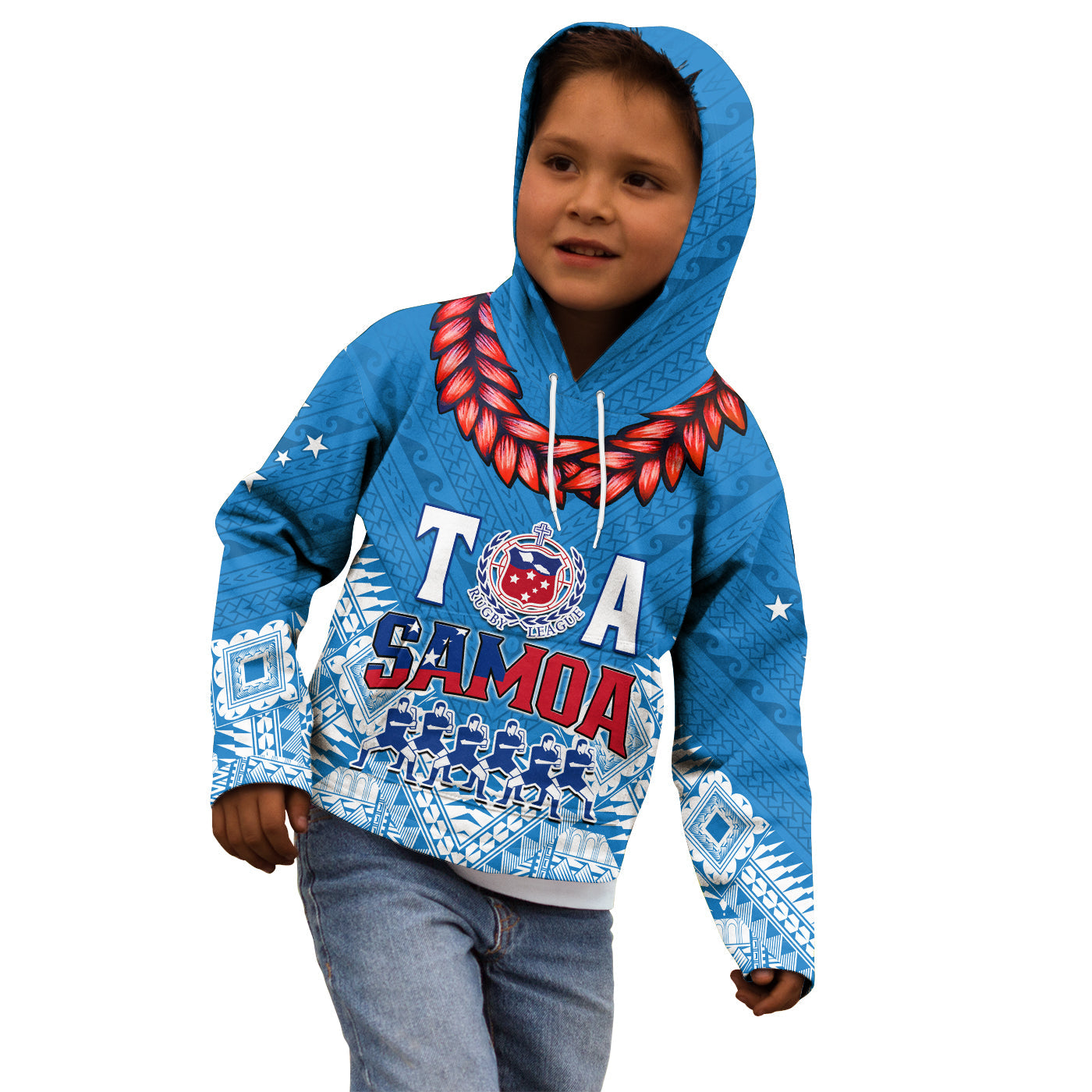 (Custom Text and Number) Toa Samoa Rugby Hoodie KID Manu Siva Tau Style Ulafala LT13 - Wonder Print Shop