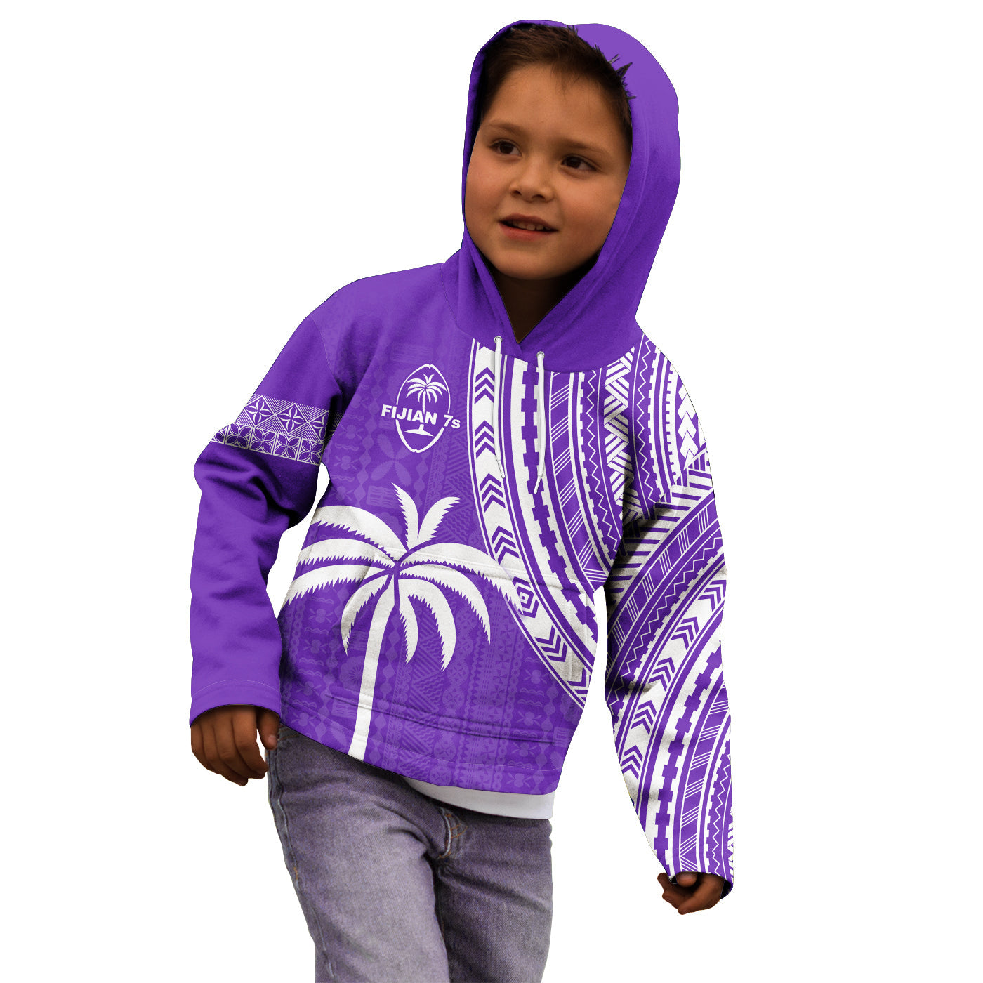 Fiji Rugby Sevens Hoodie KID Fijian 7s Tapa Polynesian Purple LT13 - Wonder Print Shop