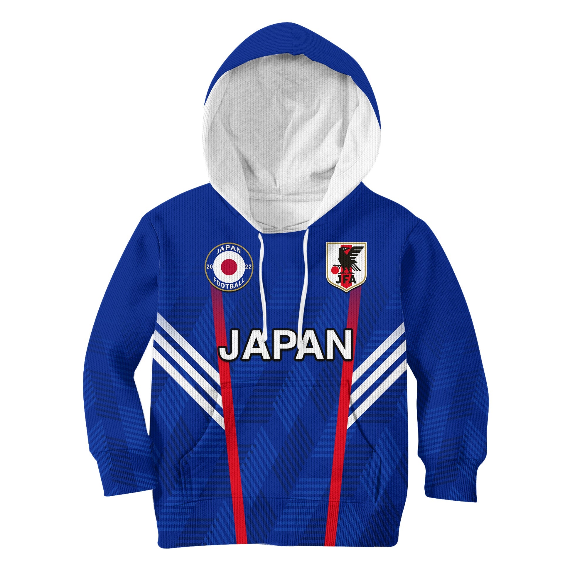 (Custom Text and Number) Japan Football Hoodie KID Samurai Blue World Cup 2022 - Wonder Print Shop