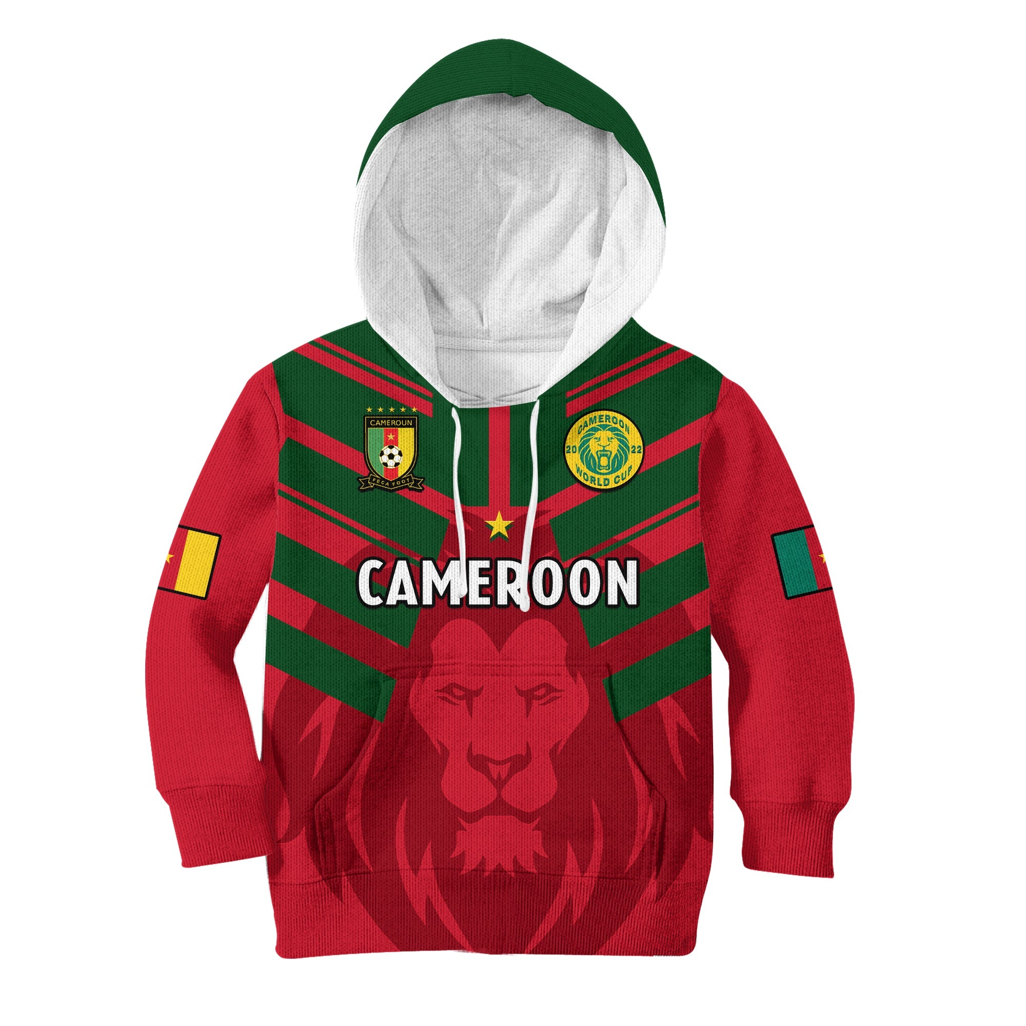 Cameroon Football Hoodie KID Les Lions Indomptables Red World Cup 2022 - Wonder Print Shop