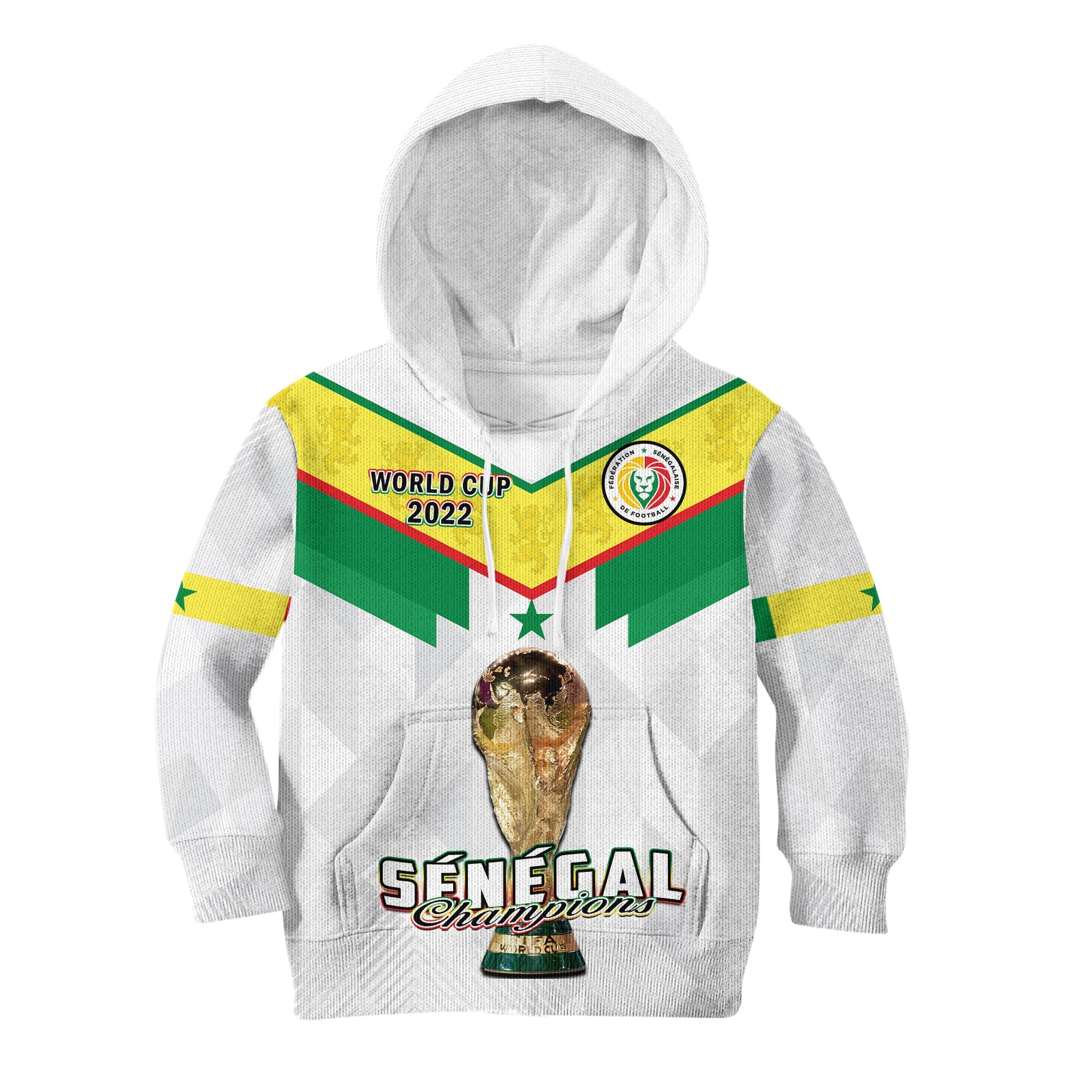 (Custom Text And Number) Senegal Football Hoodie KID Champions WC 2022 - Wonder Print Shop