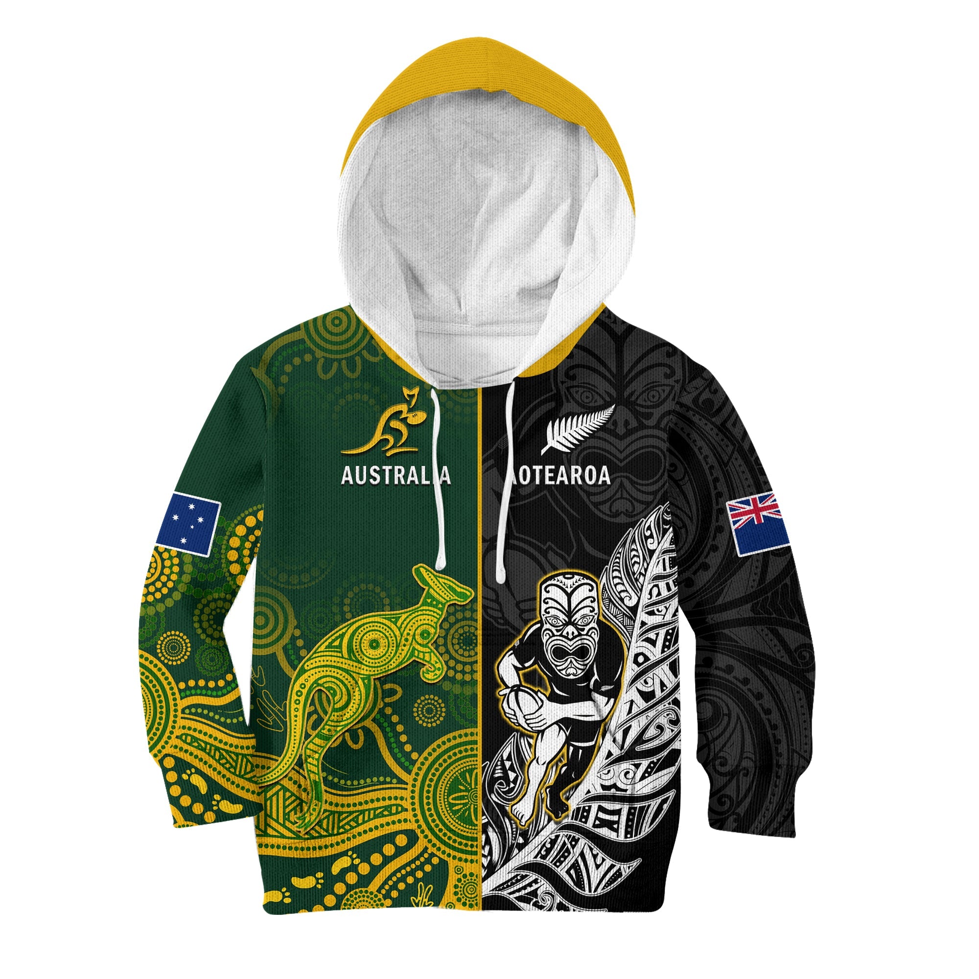 (Custom Personalised) Australia Rugby Mix Aotearoa Rugby Hoodie KID Wallabies All Black Special Version - Wonder Print Shop