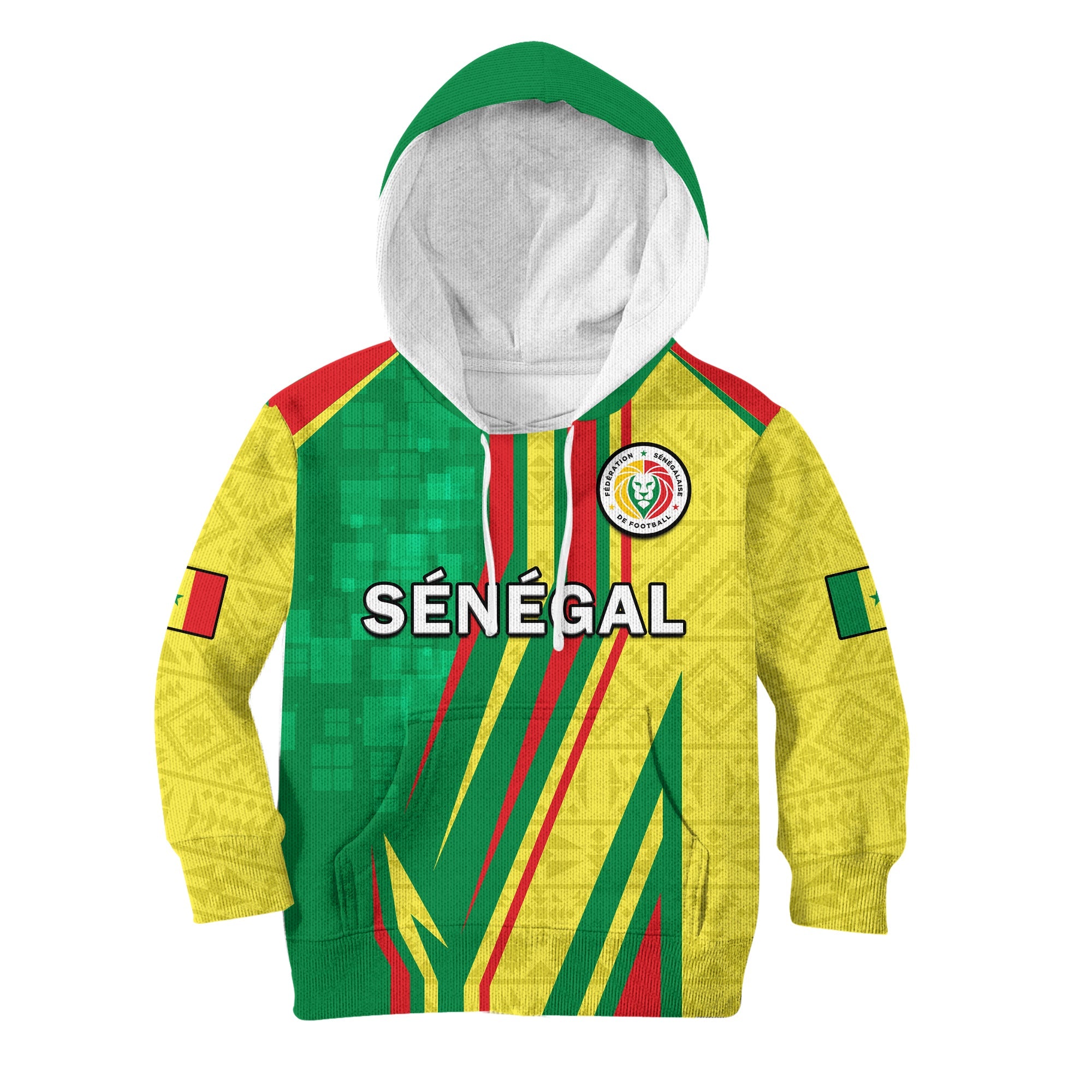 (Custom Text And Number) Senegal Football Hoodie KID Allez Les Lions Sporty Style - Wonder Print Shop