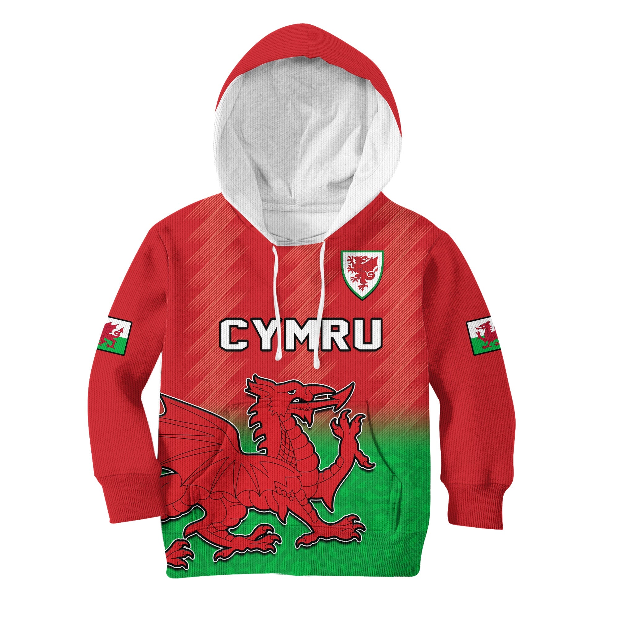 (Custom Text And Number) Wales Football Hoodie KID World Cup 2022 Come On Cymru Yma O Hyd - Wonder Print Shop