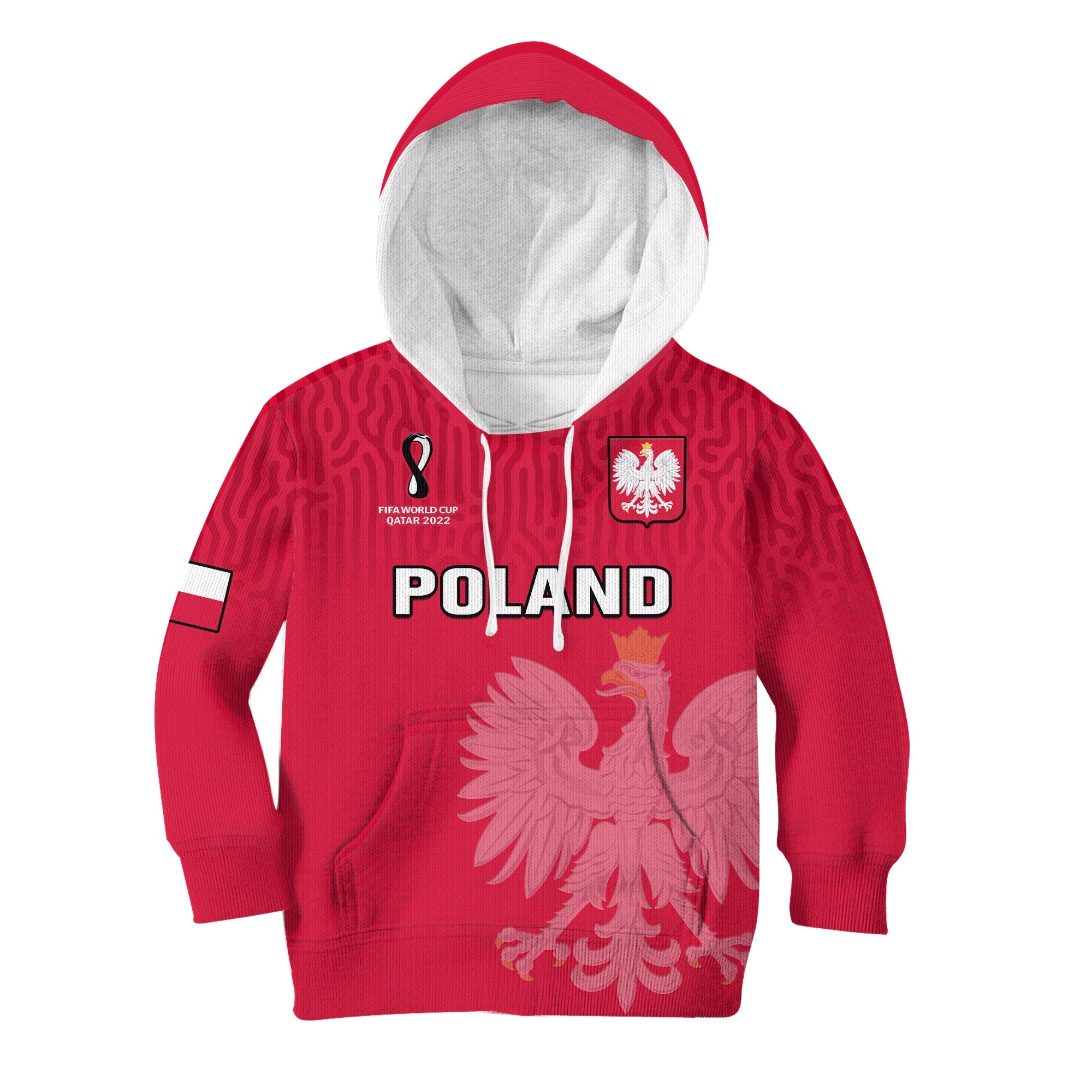 (Custom Text And Number) Poland Football Hoodie KID Polska World Cup 2022 Red - Wonder Print Shop