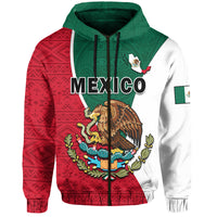 Mexico hoodie front panel with eagle-and-cactus print and small flag patch on sleeve