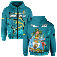 Blue pullover hoodie with Bahamas Independence Day front print, hood and drawstrings