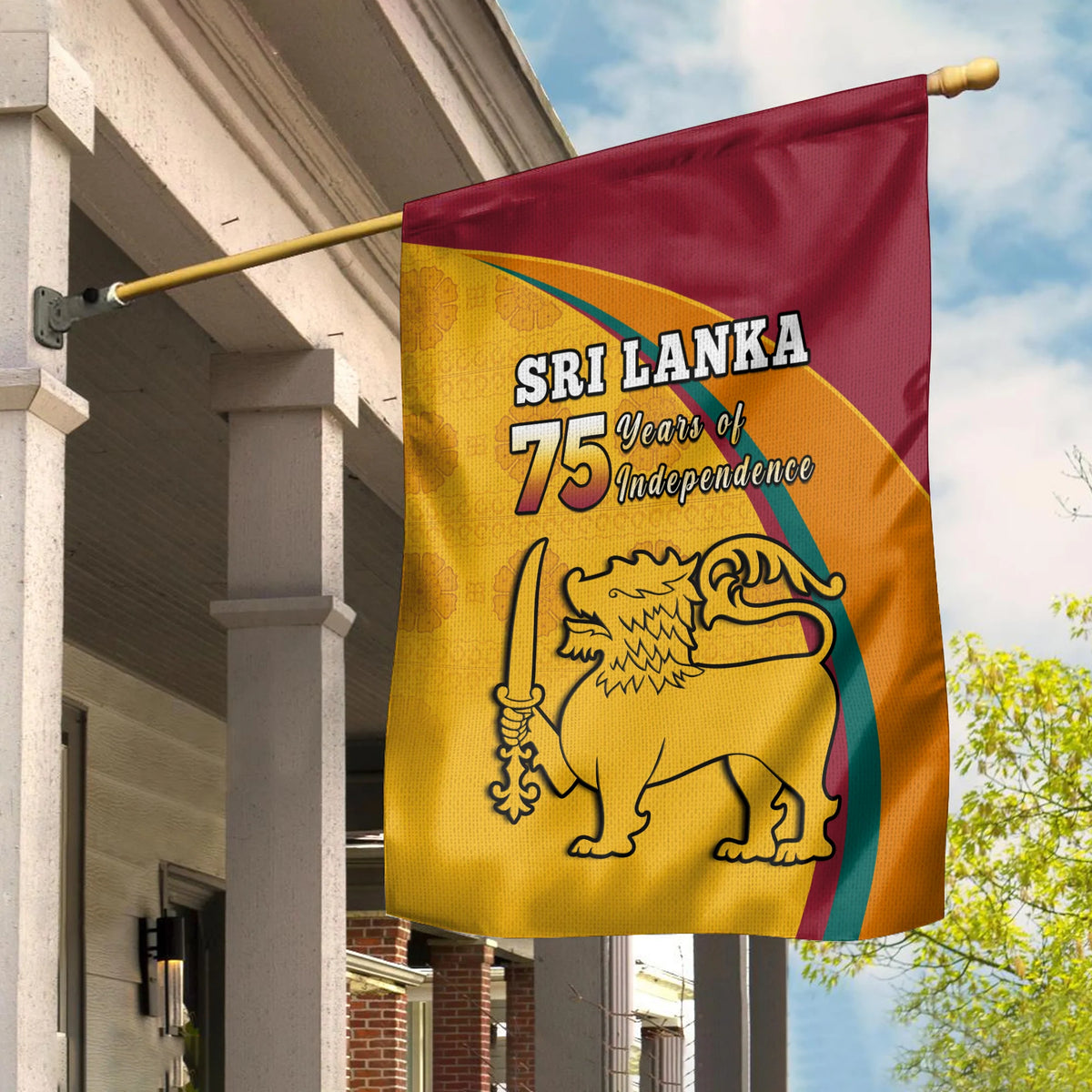 Sri Lanka 75 years of Independence flag with lion emblem, red and yellow design