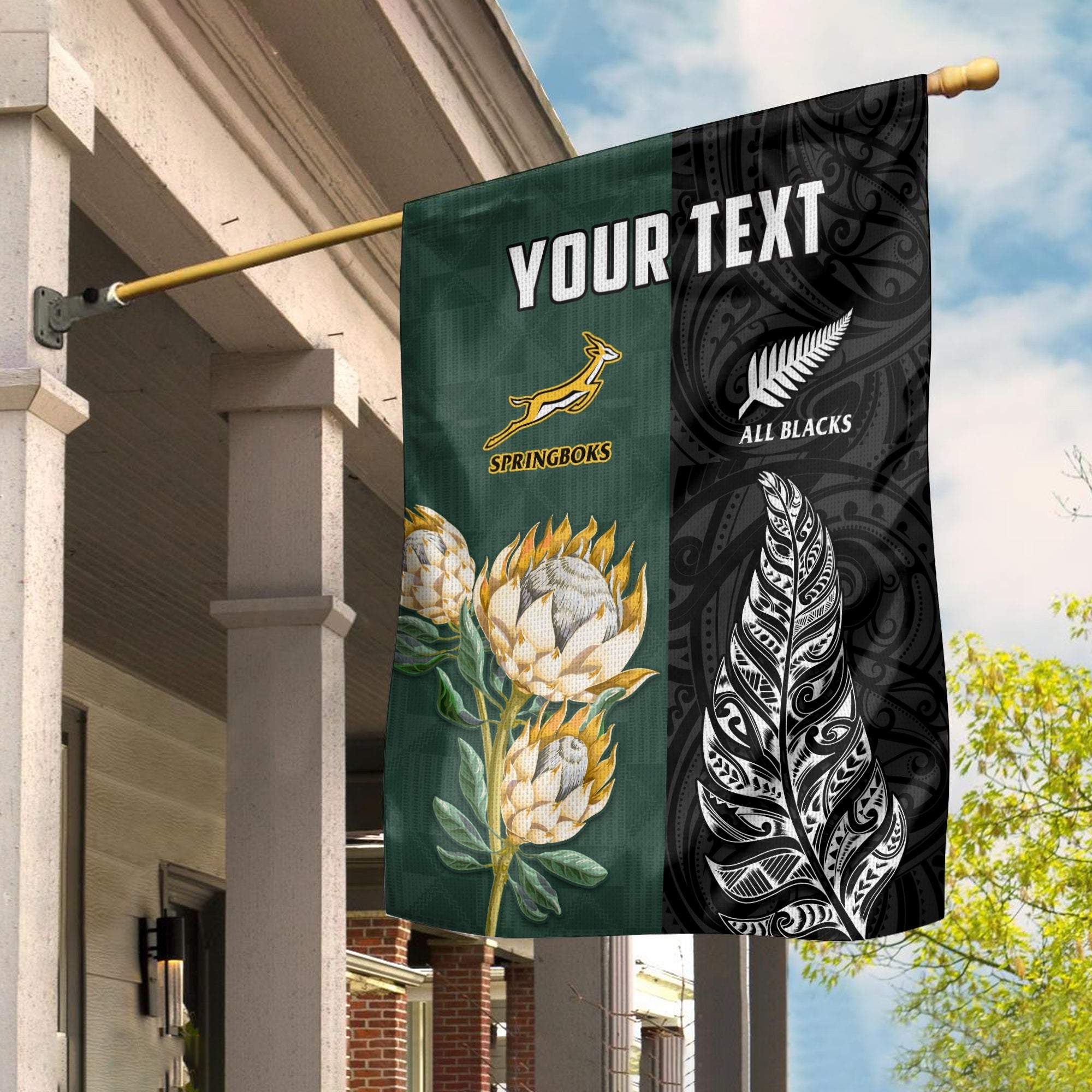 Custom Personalised South Africa Protea and New Zealand Fern Flag Rugby Go Springboks vs All Black LT13 - Wonder Print Shop